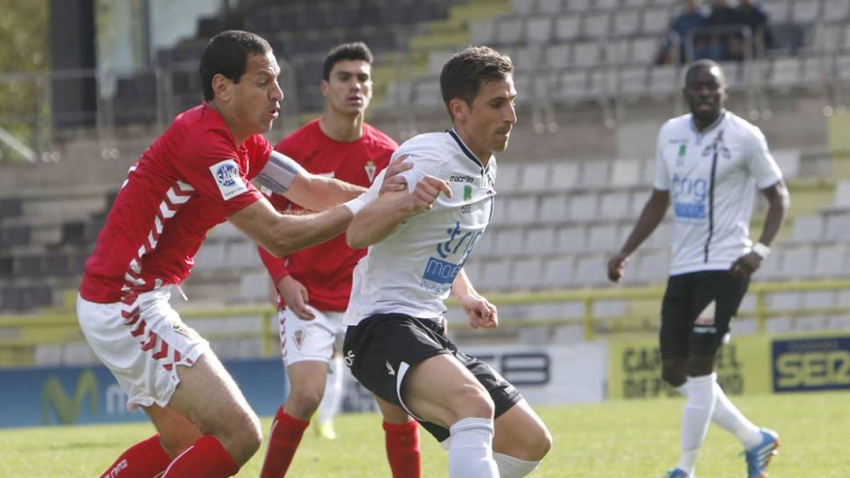 Llorente protege un balón ante el acoso del veterano capitán del Murcia Acciari.-RAÚL G. OCHOA