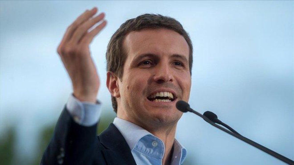 El presidente del PP, Pablo Casado, en un acto electoral de la campaña de municipales.-EFE / RODRIGO JIMÉNEZ