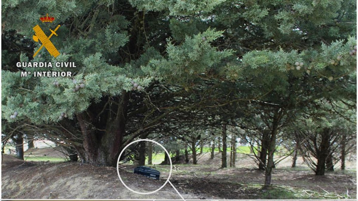 Imagen de la zona y de la maleta abandonada con la droga.-ECB