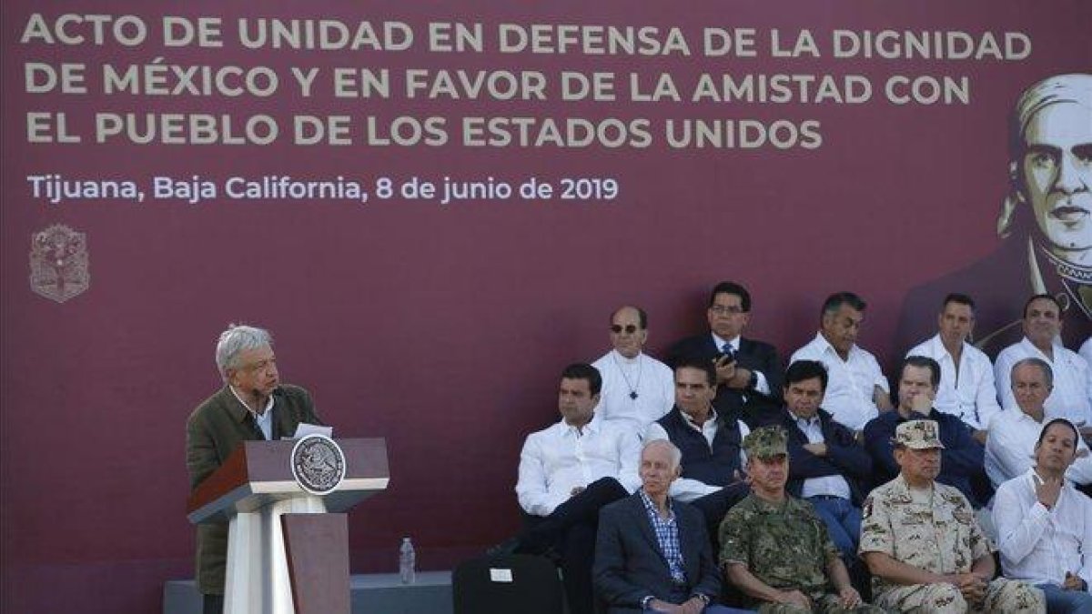 El presidente de México Andrés Manuel López Obrador durante el acto celebrado en Tijuana el 8 de junio.-AP / / EDUARDO VERDUGO