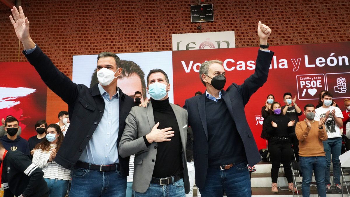 Acto electoral en León del candidato del PSOE a la Presidencia de la Junta, Luis Tudanca; el expresidente José Luis Rodríguez Zapatero y del presidente y secretario general del PSOE, Pedro Sánchez. ICAL