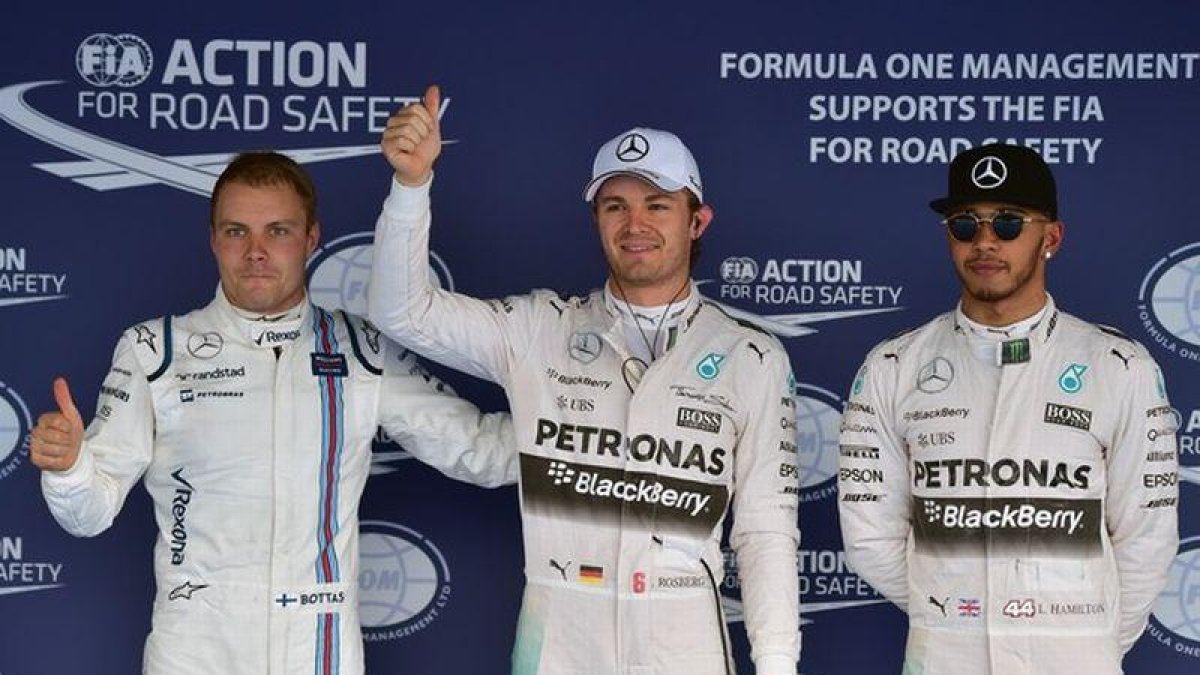 Valtteri Bottas, Nico Rosberg y Lewis Hamilton.-AFP / ANDREJ ISAKOVIC