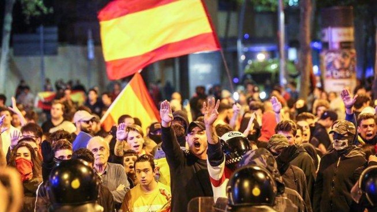 Manifestantes de ultraderecha en plaza Artós.-ÁNGEL GARCIA