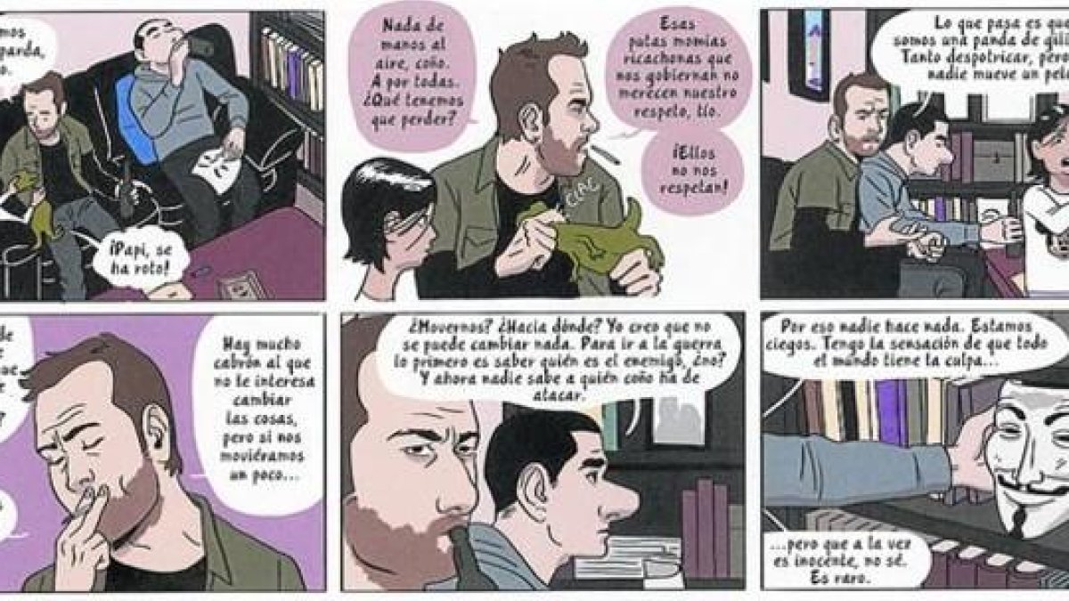 Secuencia de viñetas de 'El mundo a tus pies', donde dos amigos reflexionan sobre la actualidad.-