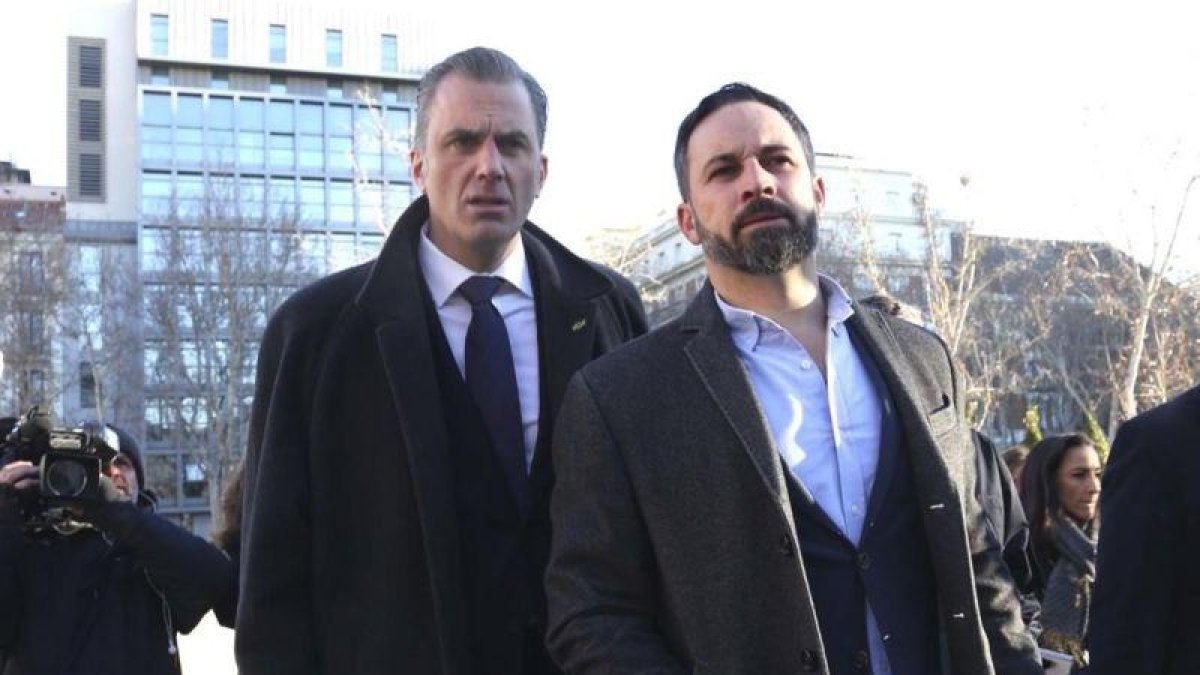 Santiago Abascal y Javier Ortega Smith, a su llegada al Supremo.-DAVID CASTRO