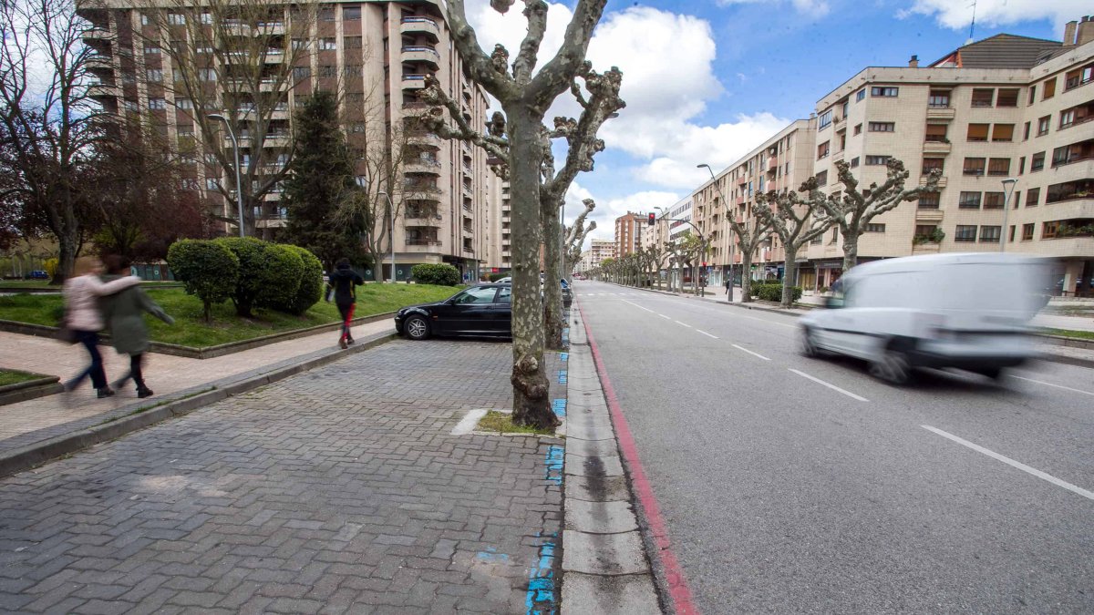 El carril bici en este tramo de la calle Vitoria irá separado de la acera y de la calzada. El aparcamiento pasará de ser en batería a línea. TOMÁS ALONSO