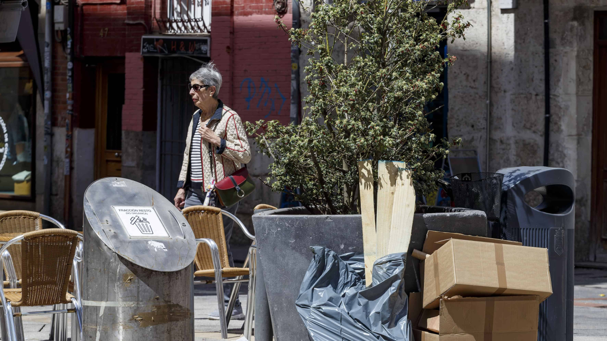 Residuos abandonados en las cercanías de los contenedores soterrados en una calle de Burgos.