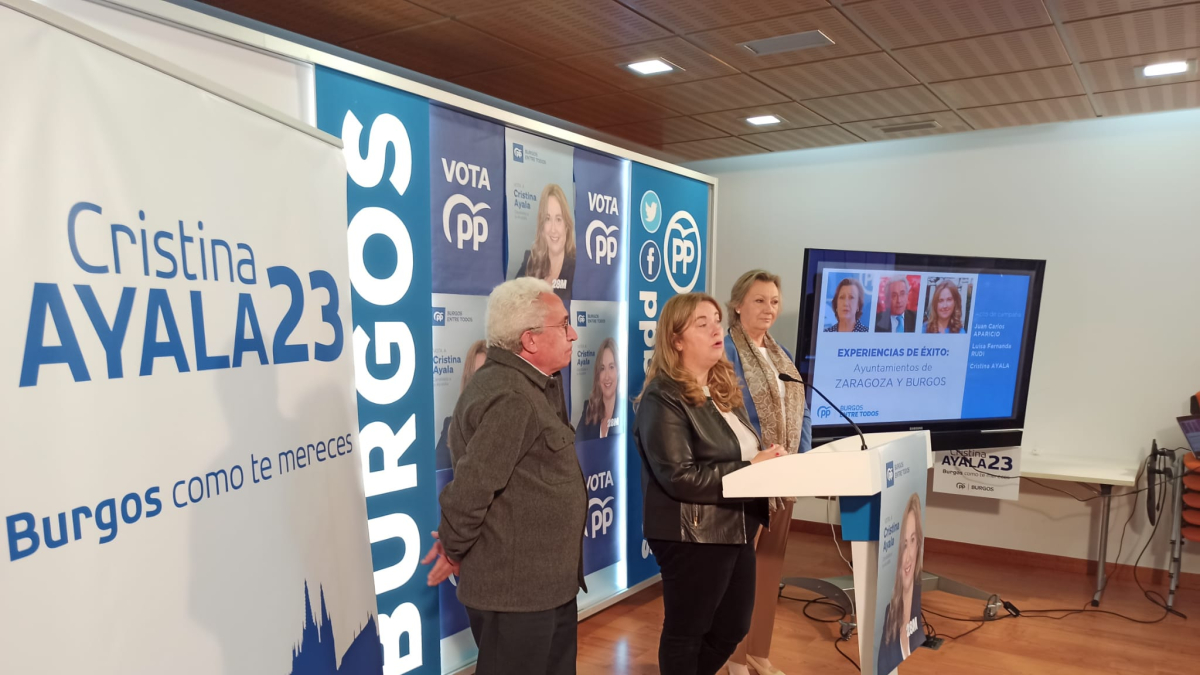 Aparicio, Ayala y Rudi durante una rueda de prensa en la sede del PP de Burgos.