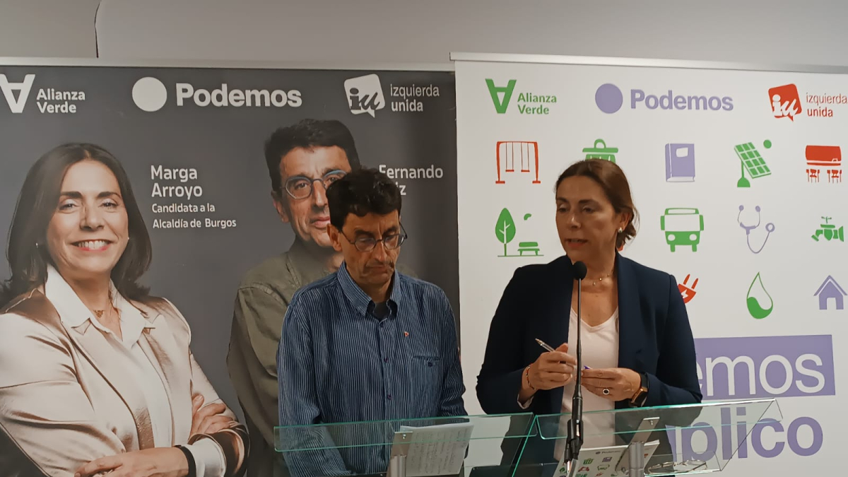 Fernando Saiz (IU) y Marga Arroyo (Podemos), antes de las elecciones municipales en Burgos 2023.
