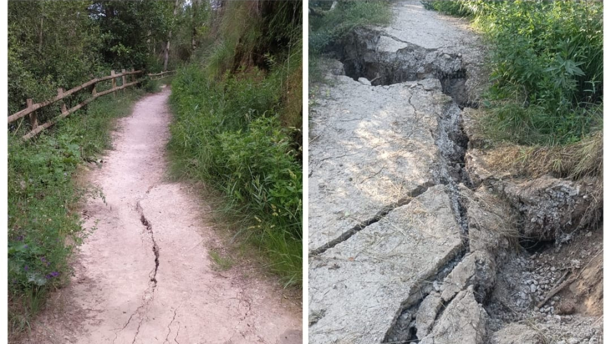 Así estaba hace tres días y así esta ahora el tramo afectado por el desprendimiento en el GR-14