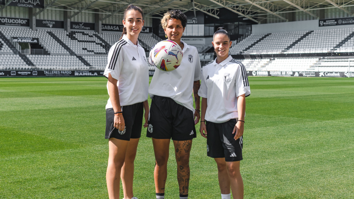 Las jugadoras del Burgos CF Elisa Ayuso, Oriana Martínez e Irene Mateo.
