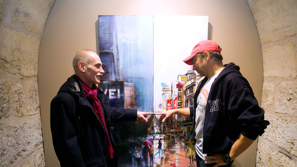 Rafael Mediavilla e Ismael Alí de Unzaga en su exposición conjunta en el Arco de Santa María.