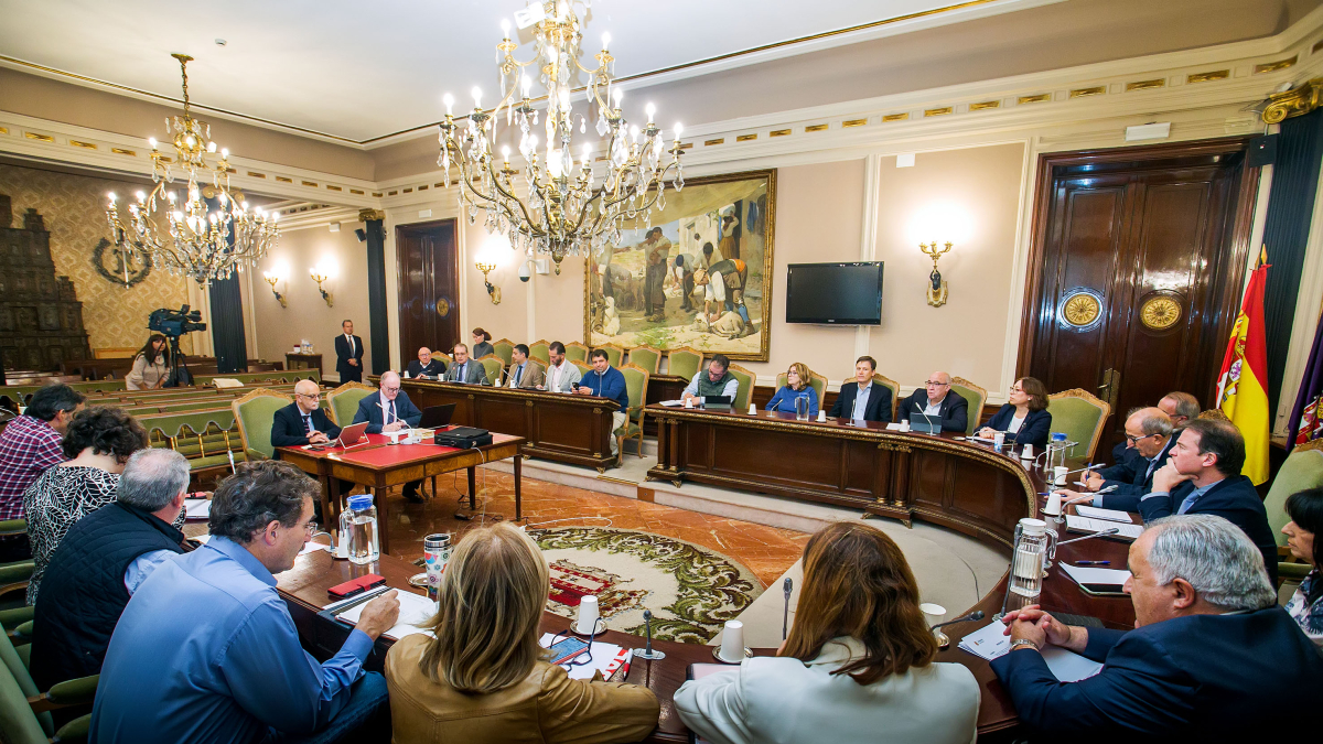 Pleno de la Diputación Provincial que ha aprobado los primeros presupuestos de este mandato con el voto a favor del PP y  Vox y en contra de PSOE y Sentir Aranda.