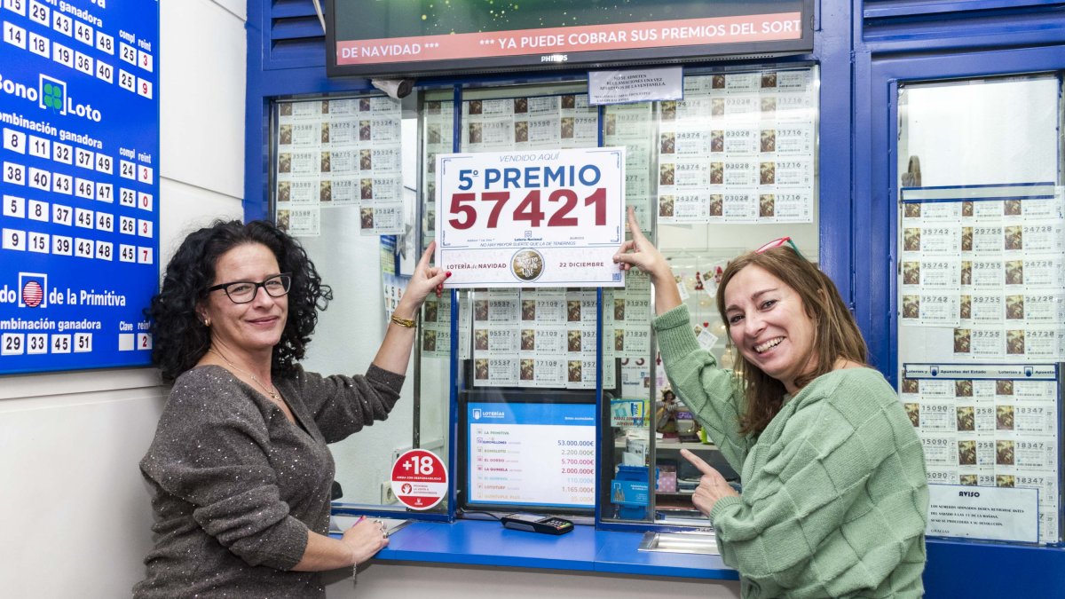 Las responsables de la administración número 1 de la calle Santander con un premio de la Lotería de Navidad.