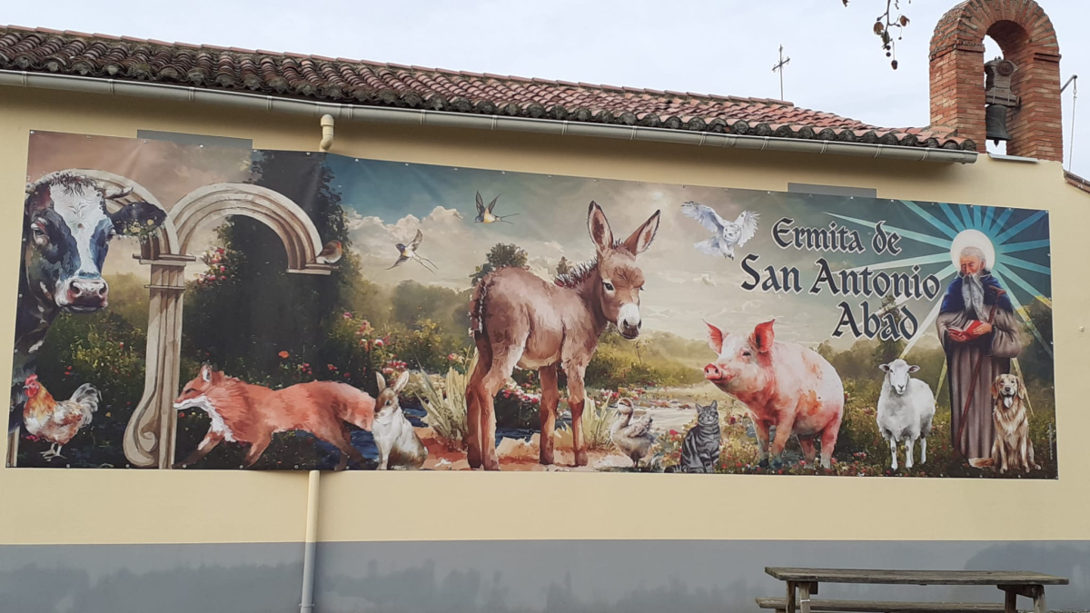 Imagen de la lona que engalana hoy la ermita de San Antonio Abad de Aranda de Duero