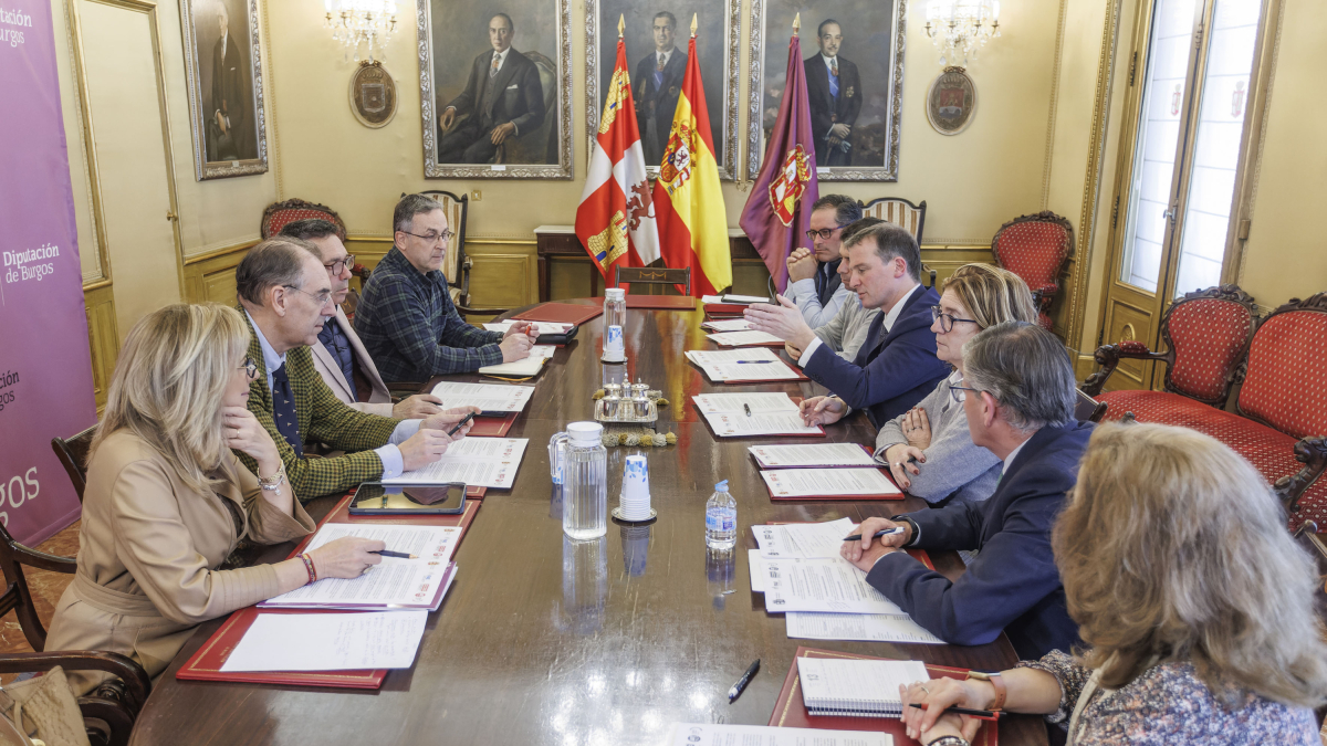 Responsables de distintas áreas de la Diputación reunidos con representantes de FAE, CCOO y UGT en el Consejo del Diálogo Social.