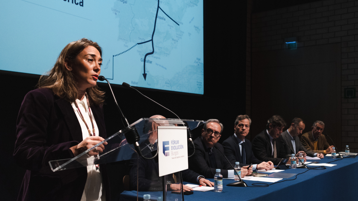La consejera de Movilidad, María González, durante la jornada técnica sobre el Corredor Central.