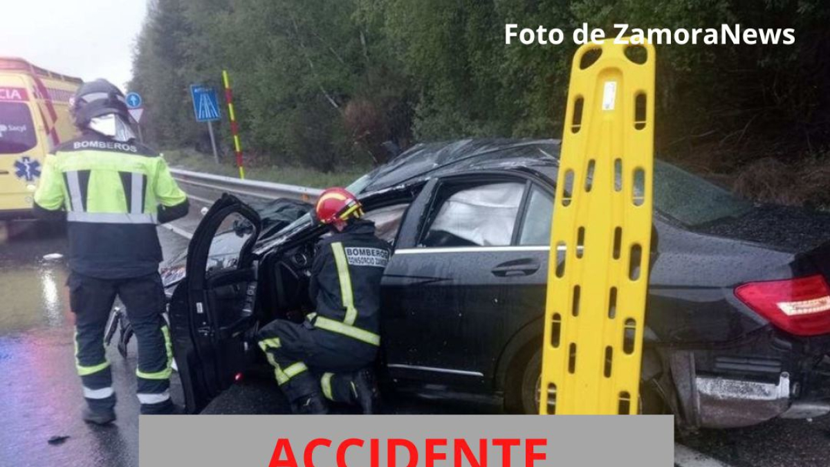 Imagen compartida por el 112 CyL con información sobre el accidente con tres heridos en la A-52 en Lubián (Zamora).