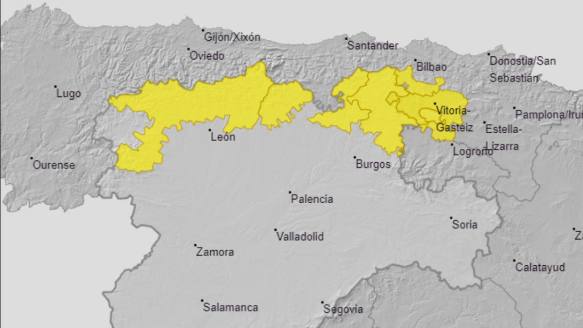 Mapa con avisos para este sábado en Castilla y León