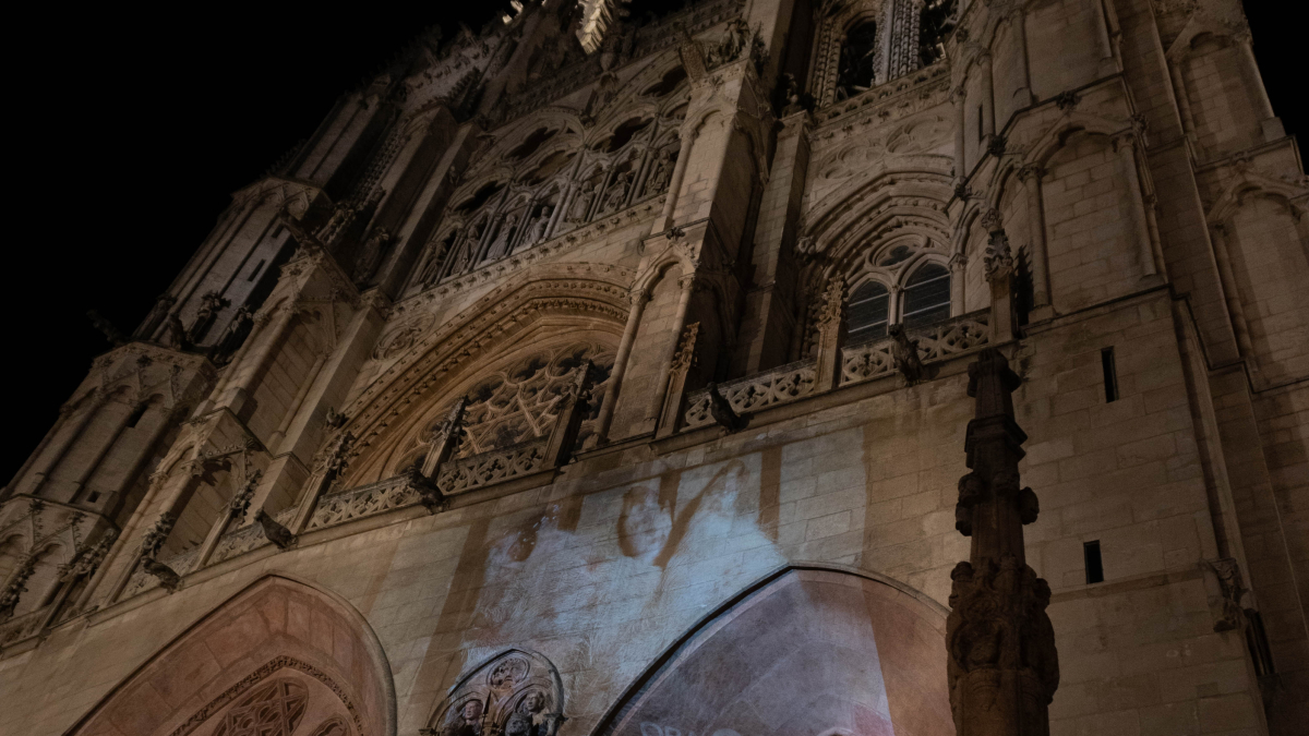 Imagen de la granja proyectada sobre la Catedral