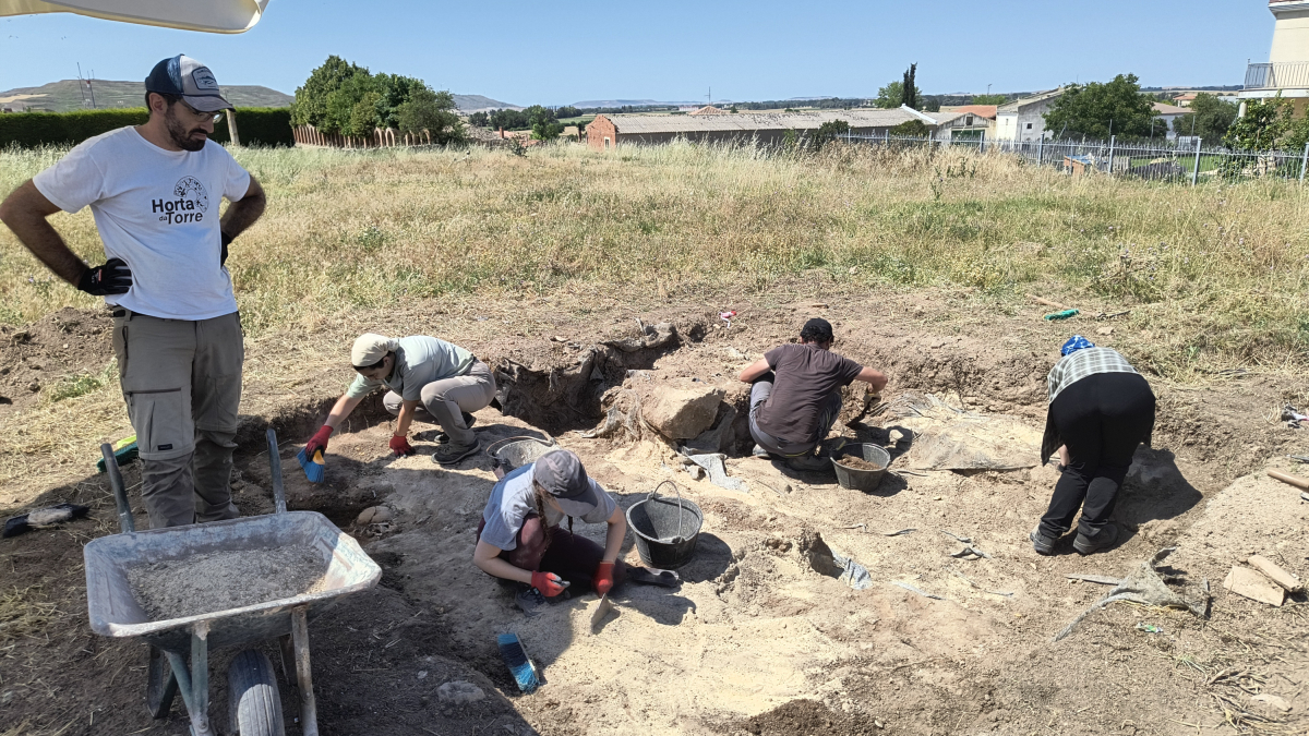 Miembros del equipo de investigación trabajando en un sondeo realizado en el término municipal de Sasamón.