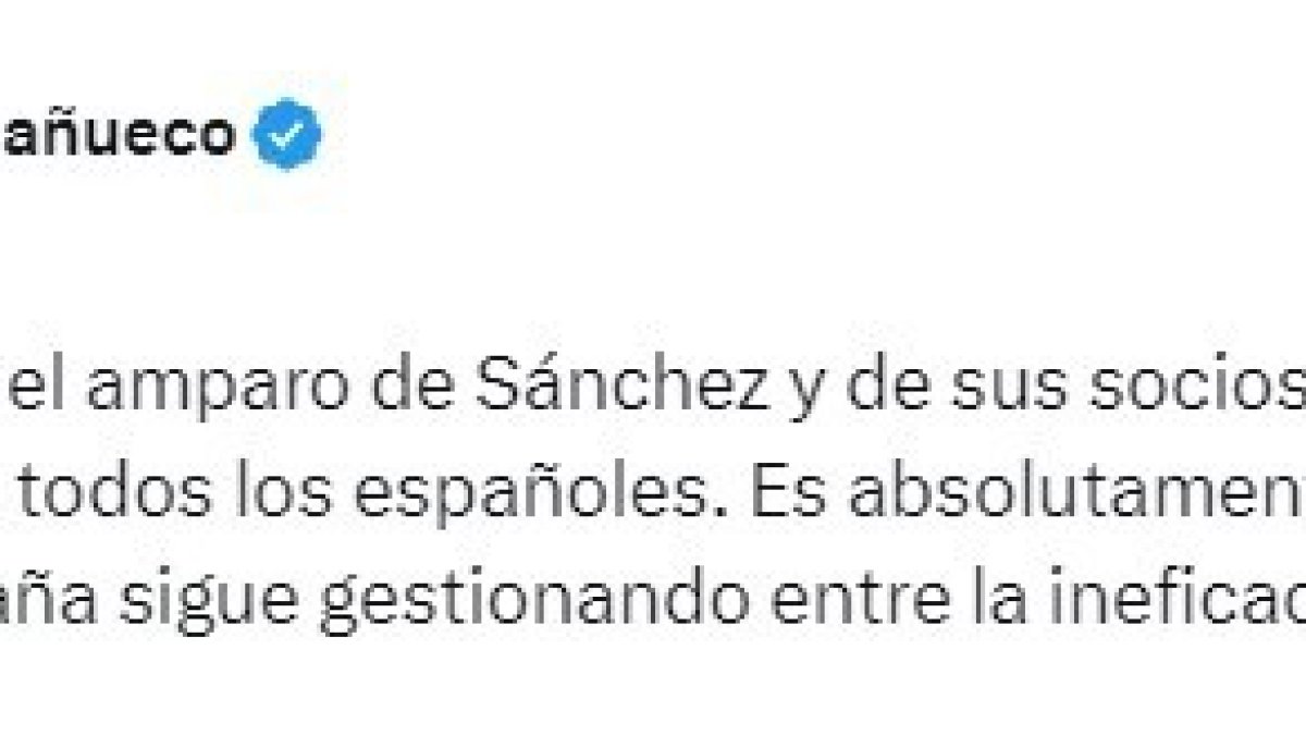 Captura del mensaje publicado por Fernández Mañueco en 'X' tras la llegada a España y posterior desaparición de Puigdemont