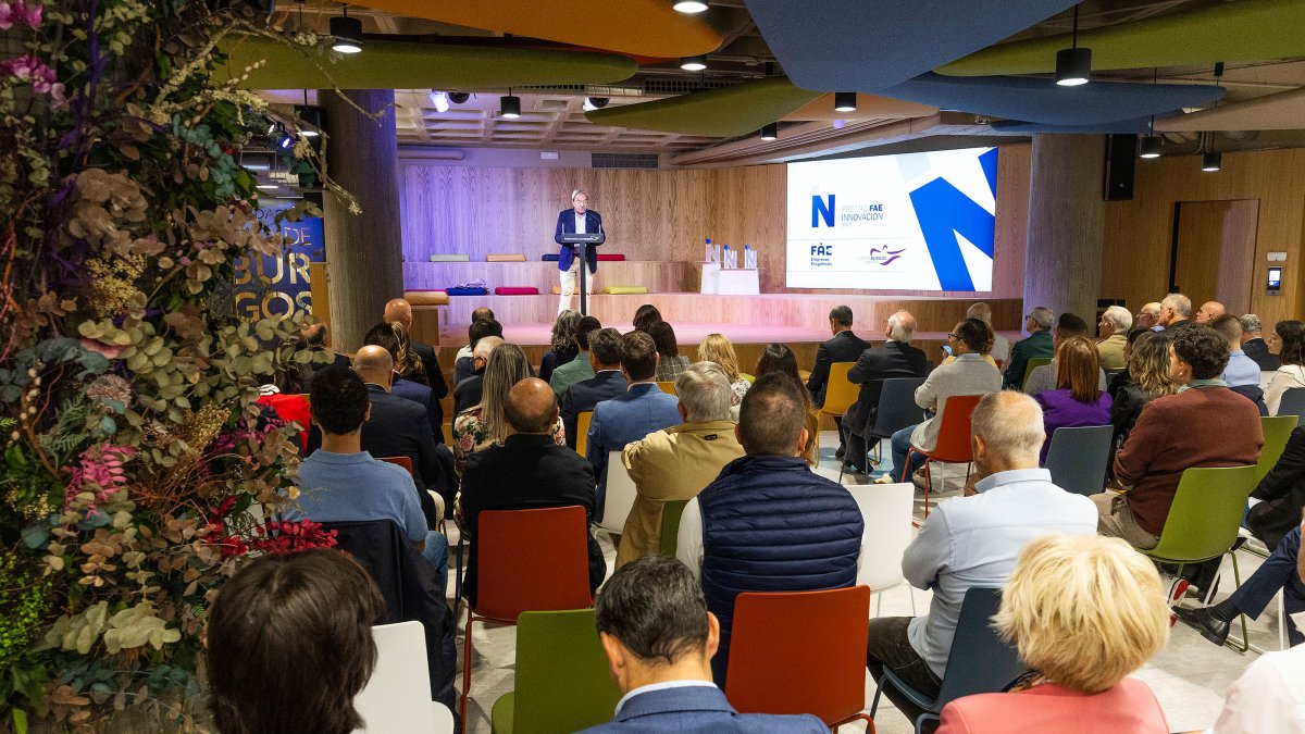 El vicepresidente de FAE, Gonzalo López Recio, se dirige a los asistentes durante la entrega de los Premios Innovación.