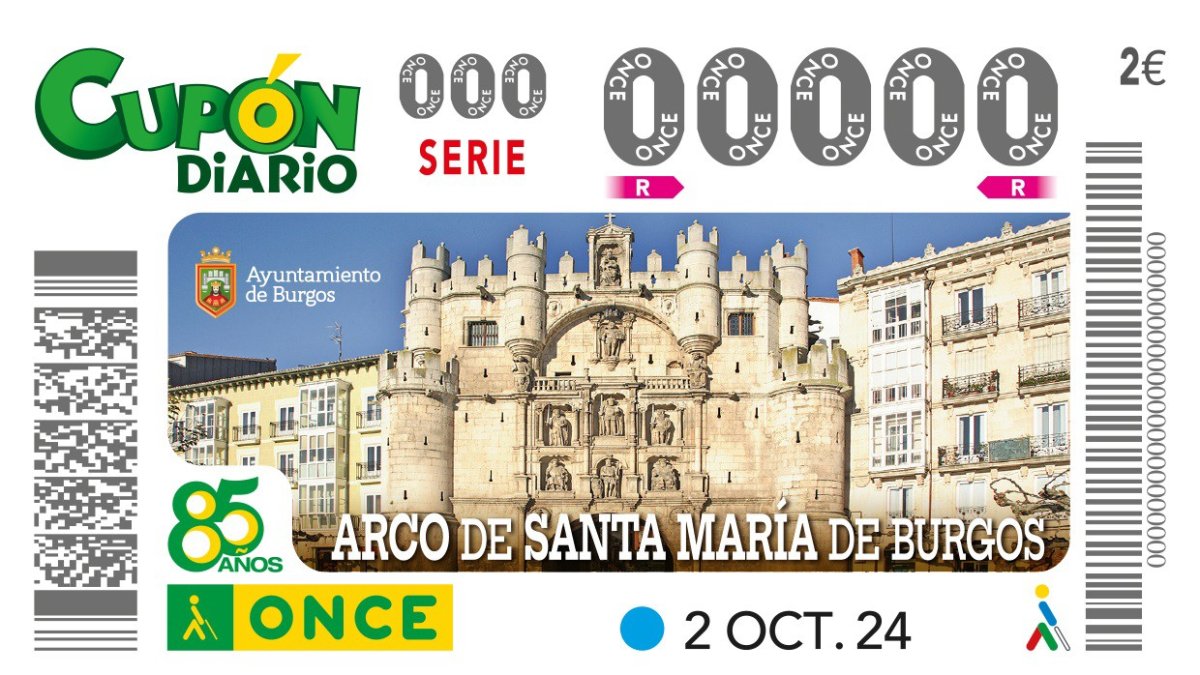 Cupón de la ONCE dedicado a la Arco de Santa María de Burgos.