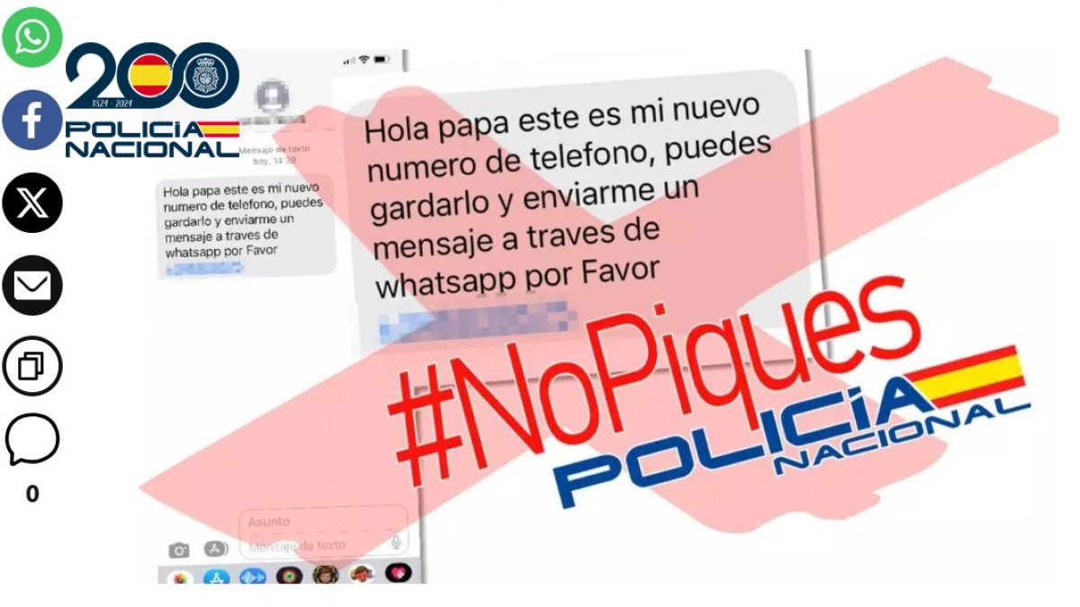 Captura de un mensaje que utilizan los estafadores.