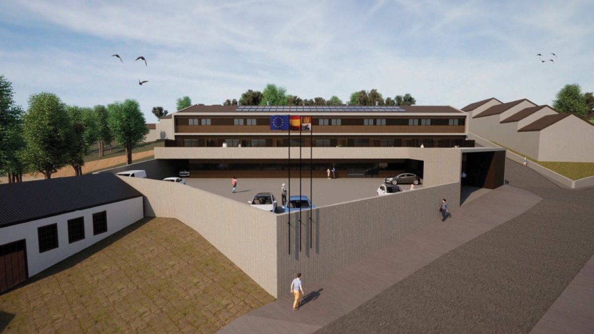 Recreación del inmueble proyectado por Peralta Ayesa Arquitectos para el nuevo acuartelamiento de Quintanar de la Sierra.