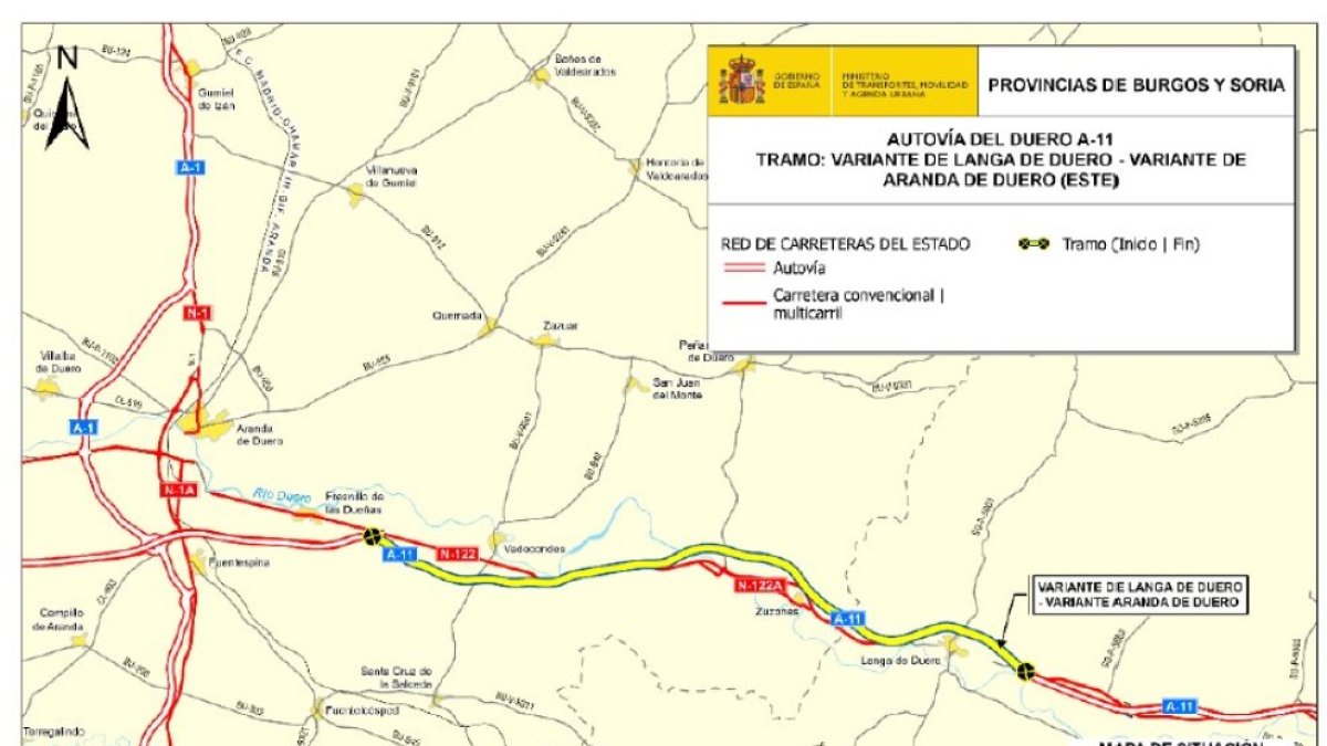 Mapa con el trazado del tramo Langa-Aranda.