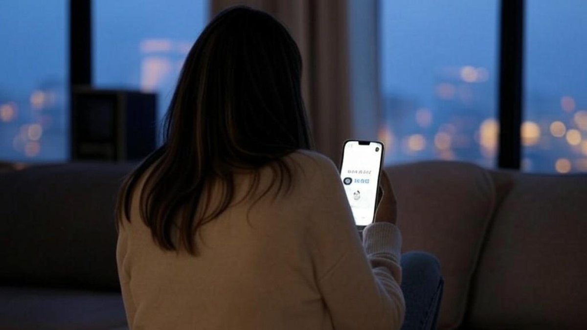 Una mujer usa una aplicación de contactos en su teléfono móvil.