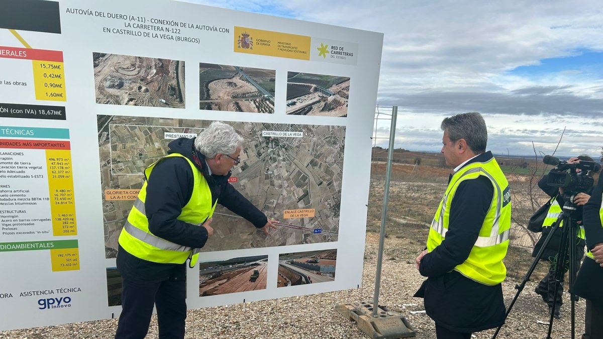 Imagen de la visita del secretario de Estado de Transportes a las obras de la A-11 entre Aranda y Langa