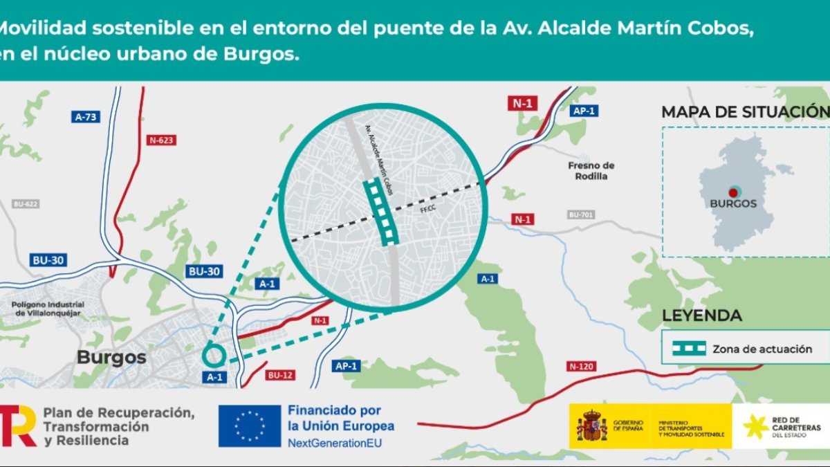 Inversión de 3,8 millones para las obras para adecuar al paso de peatones y bicis el puente de la Av. Alcalde Martín Cobos, en Burgos.