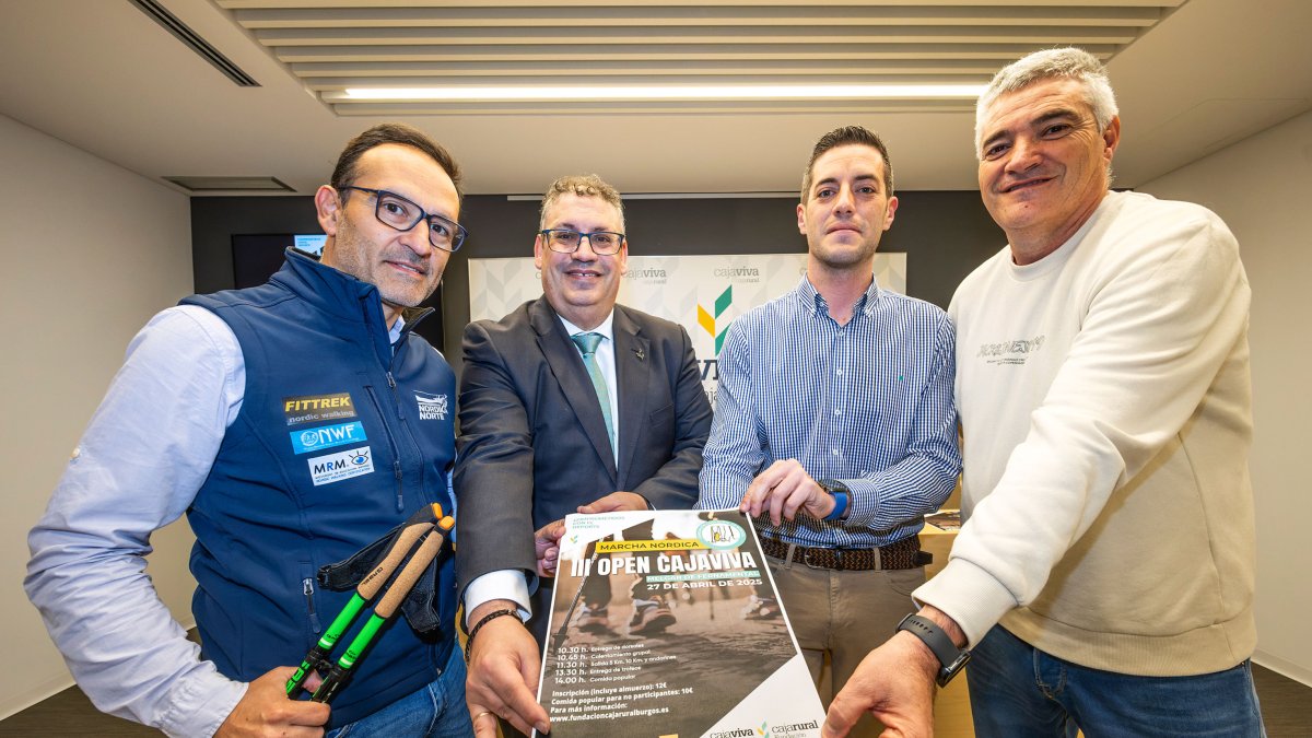 Gerard Gibaja, Germán Martínez, Raúl Guantes y José Vallejo en la presentación del III Open de Marcha Nórdica de Melgar de Fernamental.