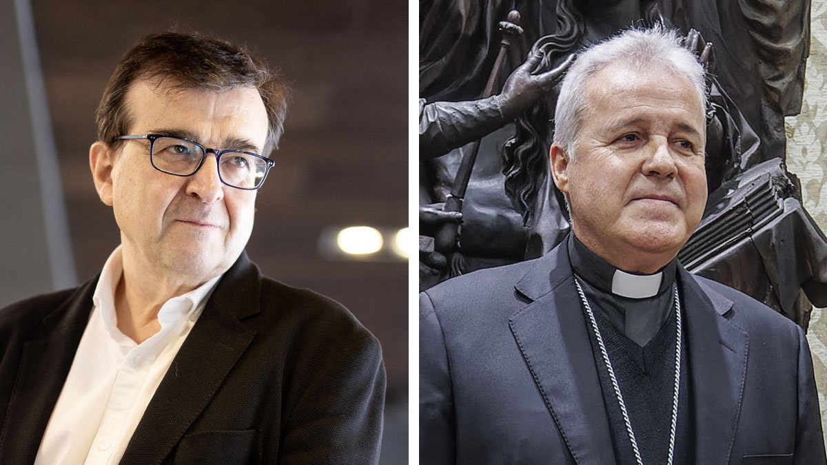 El escritor Javier Cercas y el arzobispo de Burgos, Mario Iceta.