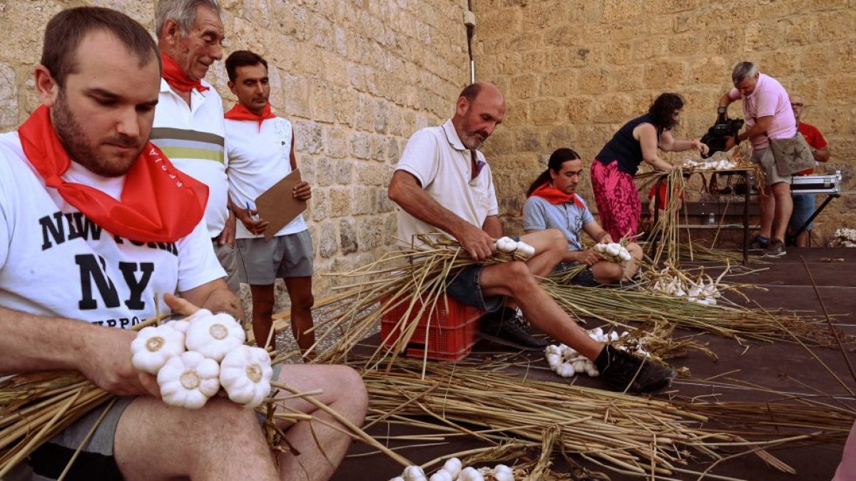 La preparación de ristras de ajos, todo un arte que se domina en Castrojeriz.