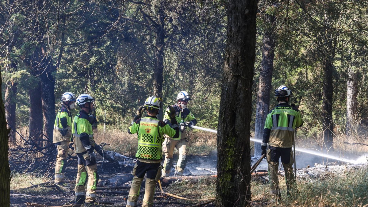 Intervención de los bomberos en el último incendio registrado en la zona del Castillo de Burgos.