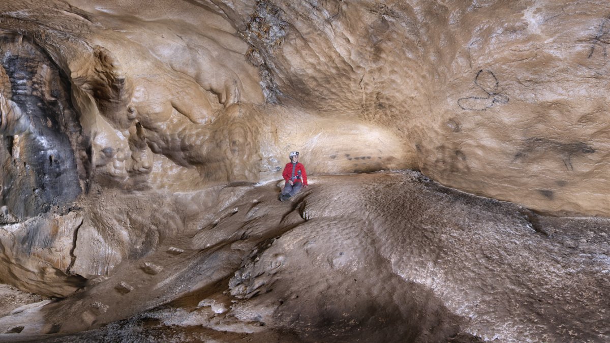 Detalle de la Sala de las Pinturas, cuya fragilidad impide su visita presencial. La imagen forma parte del recorrido virtual que se presentará en la Merindad de Sotoscueva.