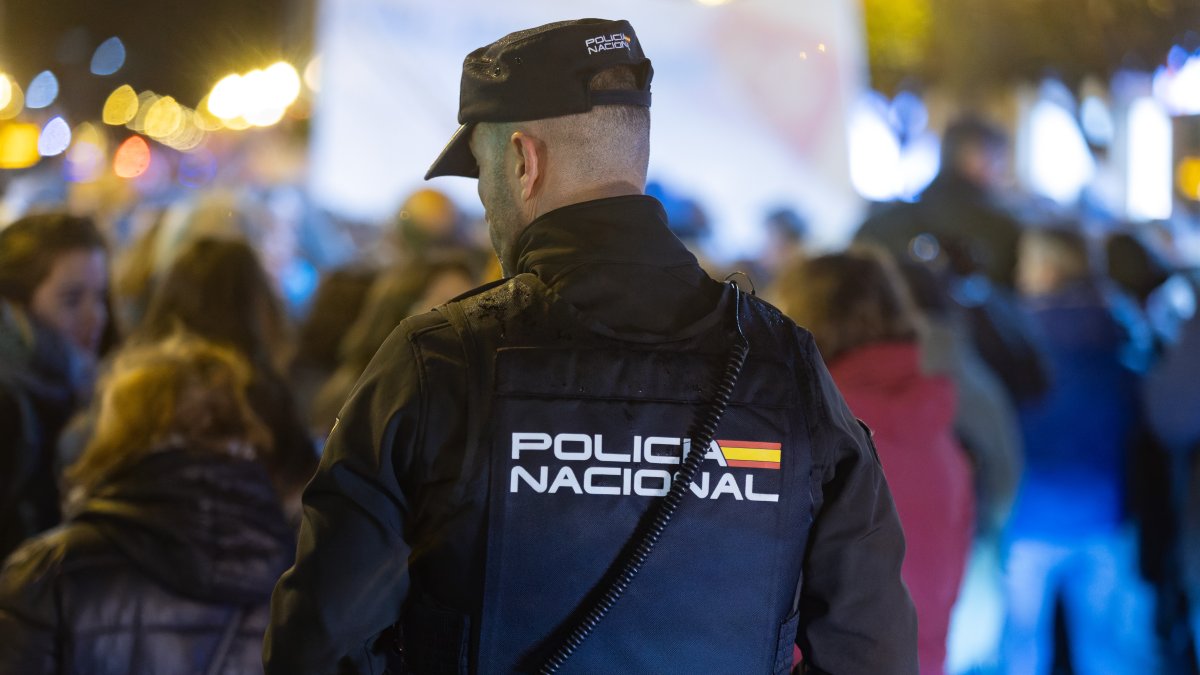 Un agente de la Policía Nacional, durante un operativo de vigilancia en Burgos.