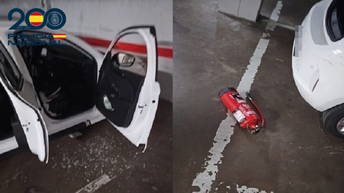 El ladrón empleó un extintor para romper una de las ventanas del vehículo asaltado.