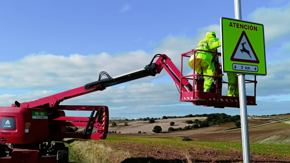 Imagen de la colocación de una de las señales.