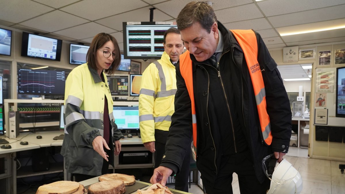 El consejero de Economía y Hacienda y portavoz, Carlos Fernández Carriedo, visita las instalaciones de la fábrica Sonae Arauco.