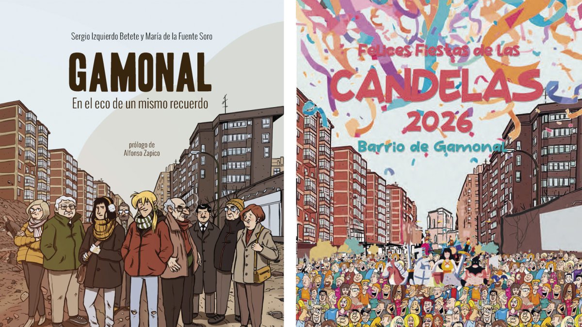 Portadas del cómic 'Gamonal. En el eco de un mismo recuerdo' y del programa de Las Candelas.