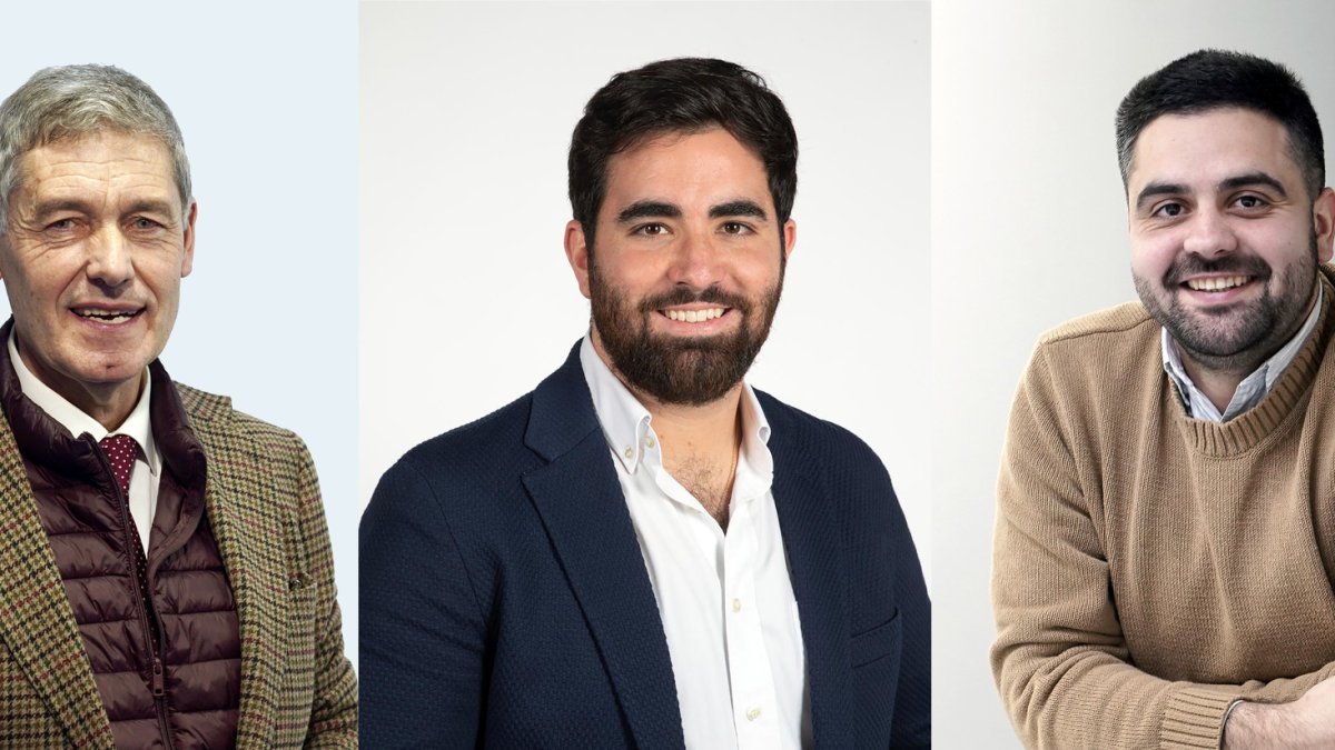Los procuradores del Grupo Popular, José María Eiros (I) y Ángel Porras (C), junto al socialista Diego Vallejo, conformarán la mesa de edad que inaugurará la XII legislatura el próximo 14 de abril en la sesión de constitución de las nuevas Cortes.