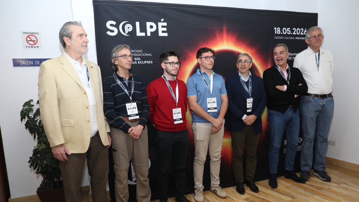 La Diputación de Palencia presenta el Simposio Internacional del Sol y los Eclipses (SOLPÉ) ,(IaD) en imagen todos los ponentes: Javier Rodríguez -Pacheco, Óscar Díez Higuera, Víctor Cob, David Ramos, César García Marirrodriga, José Carlos del Toro y Marco Romoli.