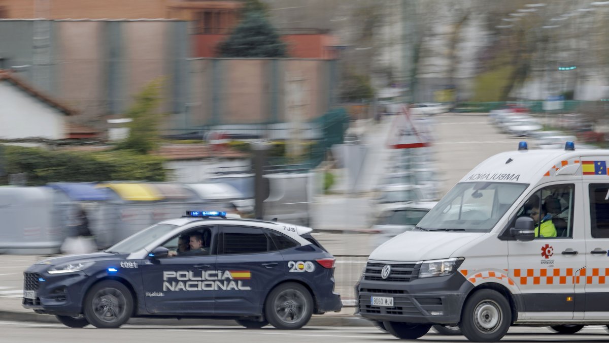 Un coche de la Policía Nacional y una ambulancia durante una intervención.