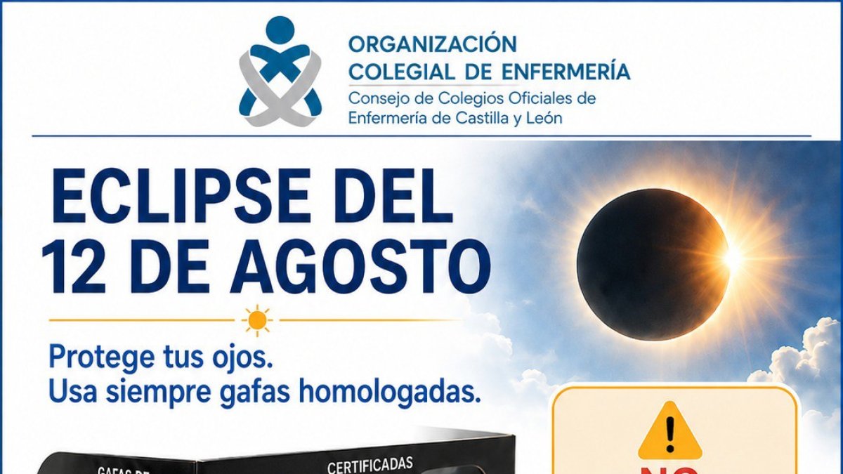Cartel del Consejo de Enfermería de Castilla y León con consejos para una correcta observación del eclipse solar del 12 de agosto.