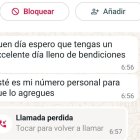Mensaje fraudulento vía WhatsApp en el que se suplanta la identidad de un usuario.