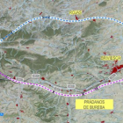 En este mapa se pueden observar las dos opciones para el tramo entre Burgos y Pancorbo, una paralela a la AP-1 y otra más al norte.-MINISTERIO DE FOMENTO